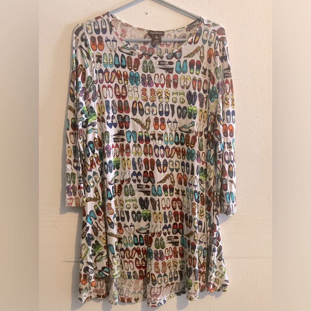 Multiples 3/4 Sleeve Shoe Pattern Tunic/Mini Dress Medium